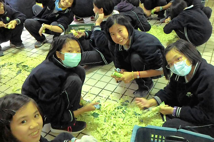福智教育園區的學生們正在整理青花椰菜心。